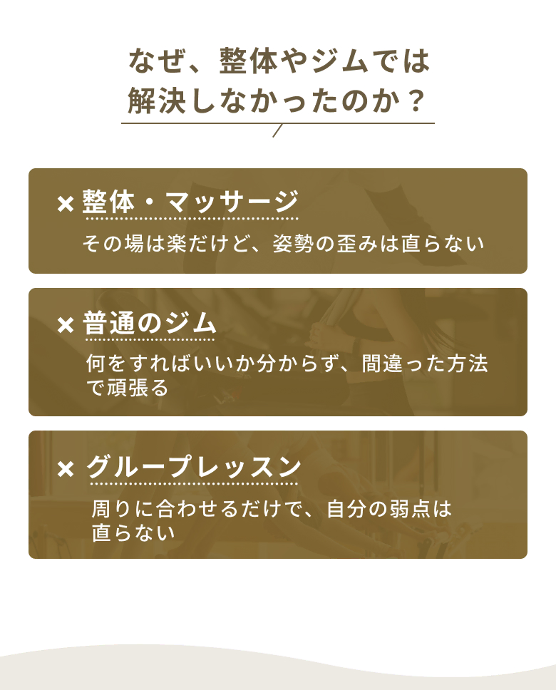 なぜ、整体やジムでは解決しなかったのか？